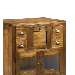 Mueble baño 4 cajones + 2 puertas cristal + 1 puerta abatible. Madera mindi y accesorios bronce. 75 x 50 x 75 - Imagen 2